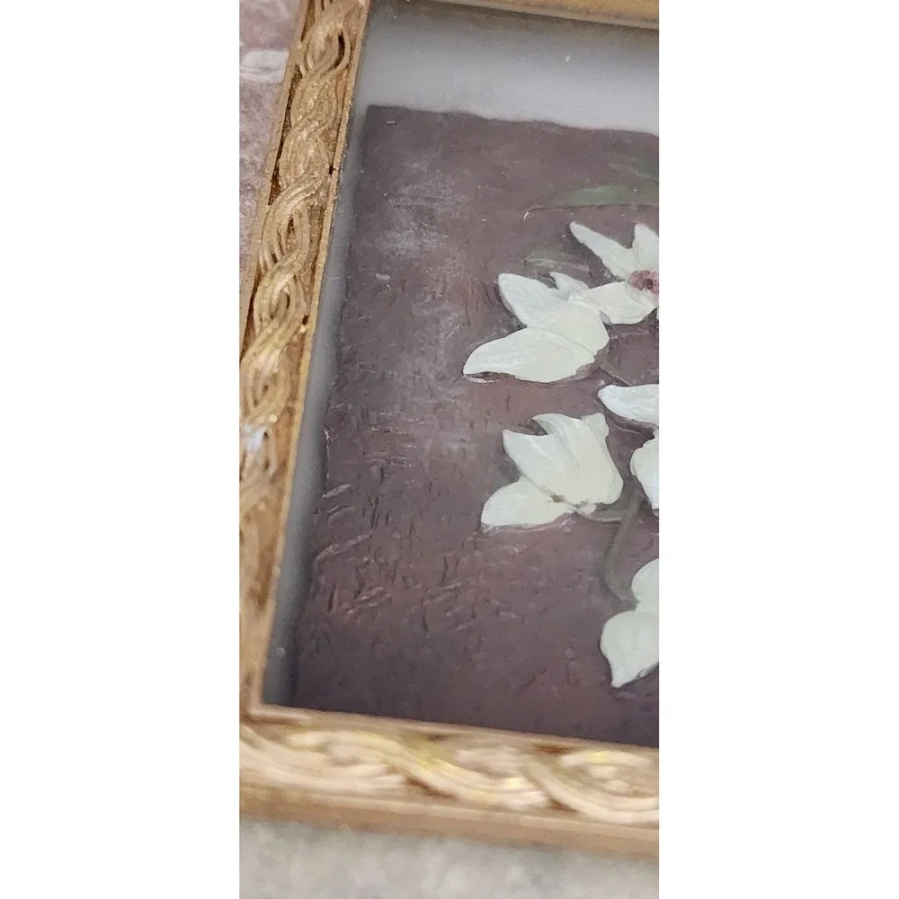 Viv Bowles Orchid Shadow Box Wall Art Set 2 Gold Frames Floral Square 7